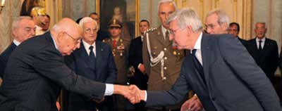 Il presidente della Repubblica e il neo ministro Romani Il presidente della Repubblica e il neo ministro Romani